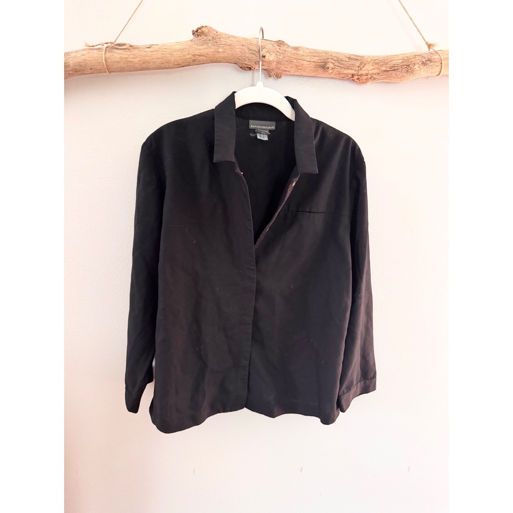 Banana Republic Womens Black 100% Wool Long Sleeve Button Down Shirt Large L